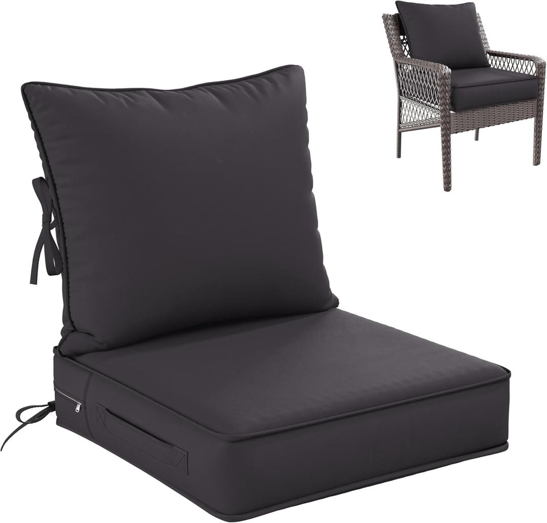 Premium Outdoor Seat Cushion Chair Cushions for Patio Furniture 19 L X 19 W X 4 H Waterproof & Fade Resistant Deep Seat and Backrest Cushion Set with Removable Covers for Chair, Sofa (Grey)