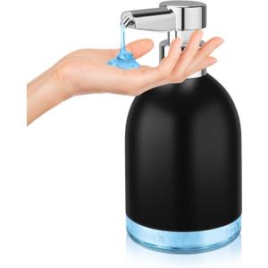 Automatic Soap Dispenser Liquid Touchless: 11oz Plastic - 5 Level Adjustable Black Rechargeable Electric Auto Smart Soap Dispenser - Bathroom Kitchen Hand Dish Lotion