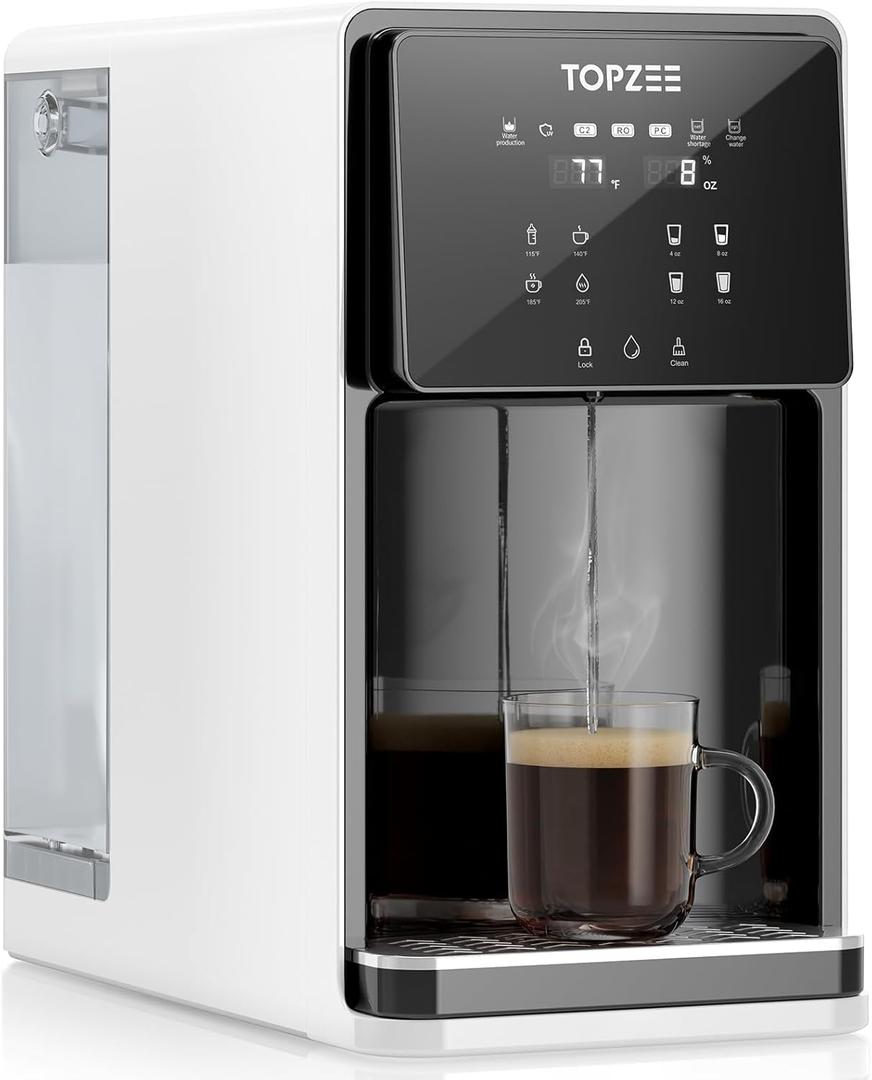 UV Countertop Reverse Osmosis Water Filter System, Hot RO System, 8 Stage Water Purifier, 7L Large Water Tank for Home, 4:1 Pure to Drain, Reduce TDS PFAS, BPA Free (No Installation Required) (White)