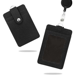 Conisy ID Badge Holder with Retractable Lanyard, Vertical PU Leather ID Badge Card Holder with 2 Card Slots for Women Men (ID Badge Holder Black)