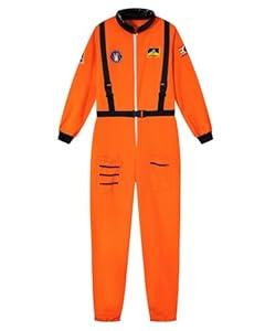 PROMOTED TO BIG SISTER Mens Astronaut Costume Adult Spaceman Halloween Jumpsuit (Orange, XLarge)