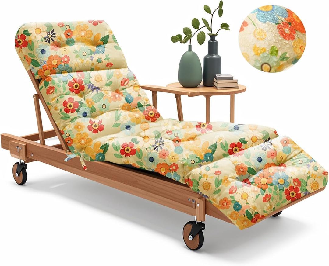 Outdoor Chaise Lounge Chair Cushion 75.1 x 22.8 x 4.7 Inches 100% Waterproof Replacement Cotton Patio Pool Lounge Chair Cushion for Outdoor Furniture with Ties, Daisy