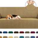 KEKUOU Stretch Sofa Cover Slipcover Couch Covers for 3 Cushion Couch Sofa pet Friendly (79"-94") Furniture Protector Sofa with Elastic Bottom for Kids,Dog, Jacquard Small Checked(Large,Tan)