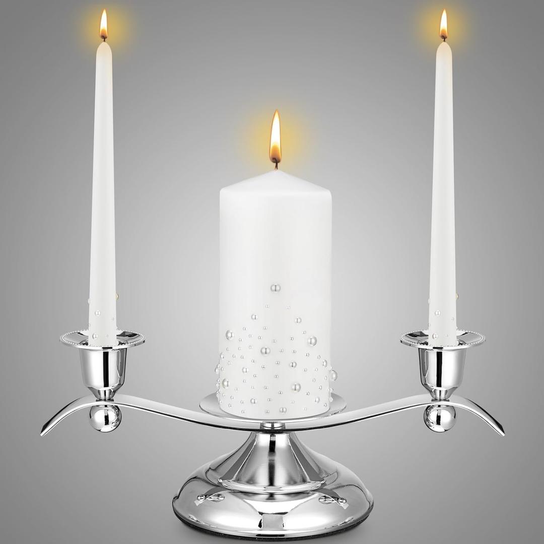 Irenare Unity Candles with Holder for Wedding Ceremony Wedding Decortions Accessories Glass Candle Holder Pillar Candle for Formal Events Church(Pearl)