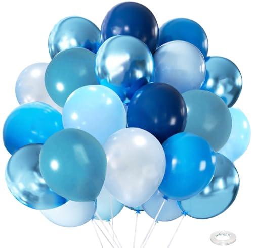 Blue Balloons, Light Blue and Navy Blue Birthday Balloons Party Decorations- 48Pcs 12inch Shades of Baby Blue, Pearl & Metallic Blue Latex Baloons for Balloon Arch Kit - Baby Shower Boy, Men Party