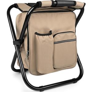 Kikerike Backpack Stool Cooler Chair Heavy Duty 300 LBS Max Load Portable Lightweight Stool Backpack Folding Fishing Cooler Seat for Camping Hunting Fishing - Sand