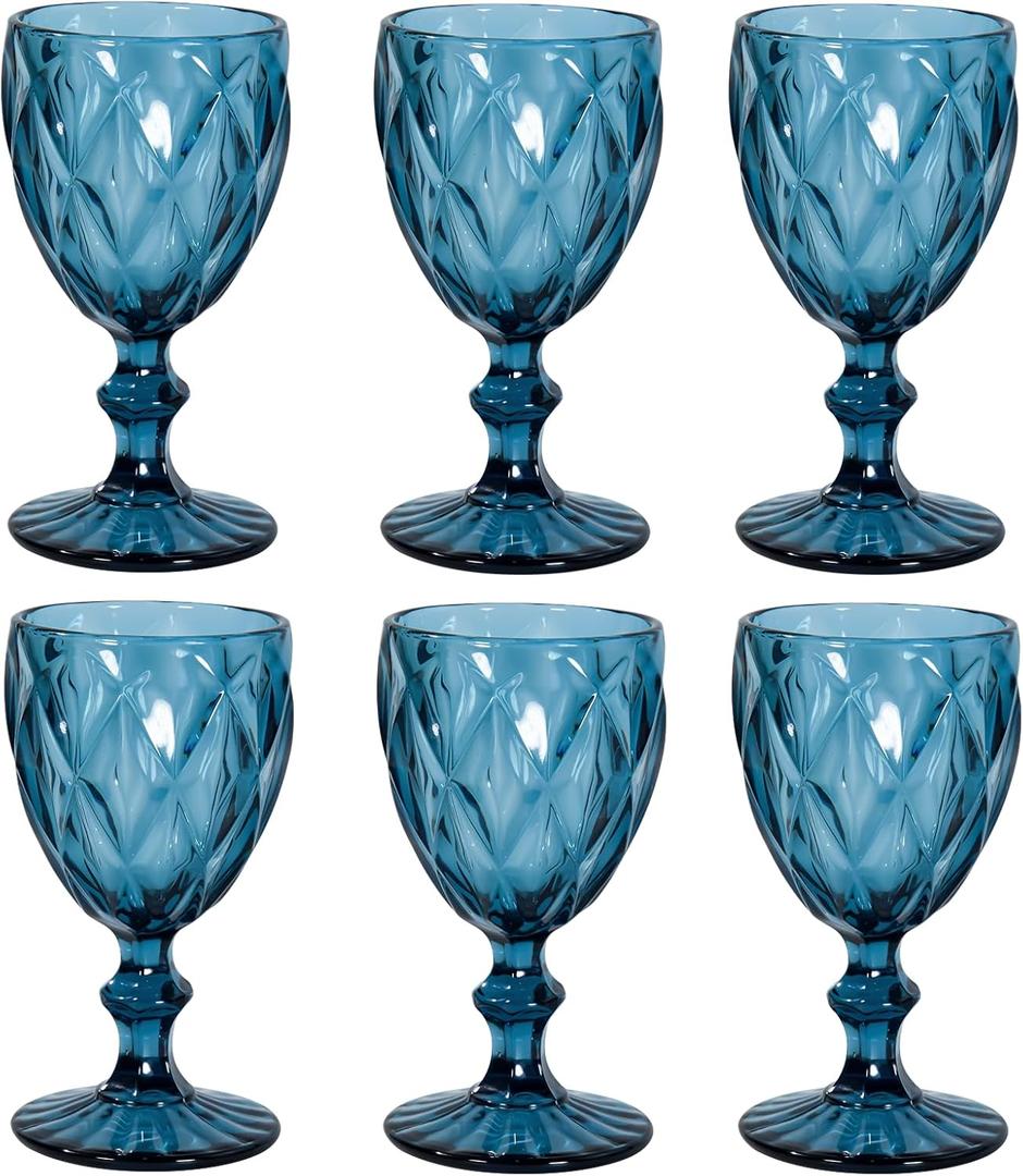 Vintage Glasses Set of 6, 12 OZ Colored Glass Water Goblets, Embossed Floral Decorative Crystal Glass Cups Set, Dishwasher Safe, for Wedding, Party, Red Glass, Bars, Restaurants