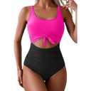 Eomenie Women's One Piece Swimsuit Tummy Control Slimming Bathing Suit Cutout Tie Knot Swimwear, Size L