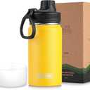 Small Water Bottle for School-12 oz Stainless Steel Triple Wall Vacuum Insulated Wide Mouth Bottle with Leakproof Spout Lid (Yellow)