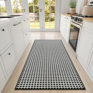 Large Kitchen Runner Rugs Long Kitchen Mat Non Slip Washable, Super Absorbent Soft Chenille Braided Kitchen Mats for Floor, Rubber Backing Kitchen Sink Standing Mat, Easy Clean, Black 36"x71"