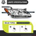 Headlights W/Bulbs for 2007 2008 2009 Toyota Camry Halogen Headlamp Replacement Driver & Passenger Side (Not fit Hybird Models)