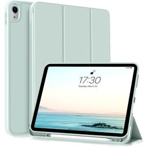KENKE for iPad (A16) 11th Generation 11 Inch 2025/ iPad 10th Generation 10.9 Inch 2022 Case with Pencil Holder, Slim Trifold Stand Protective Cover with Soft TPU Back, Supports Touch ID, Light Green