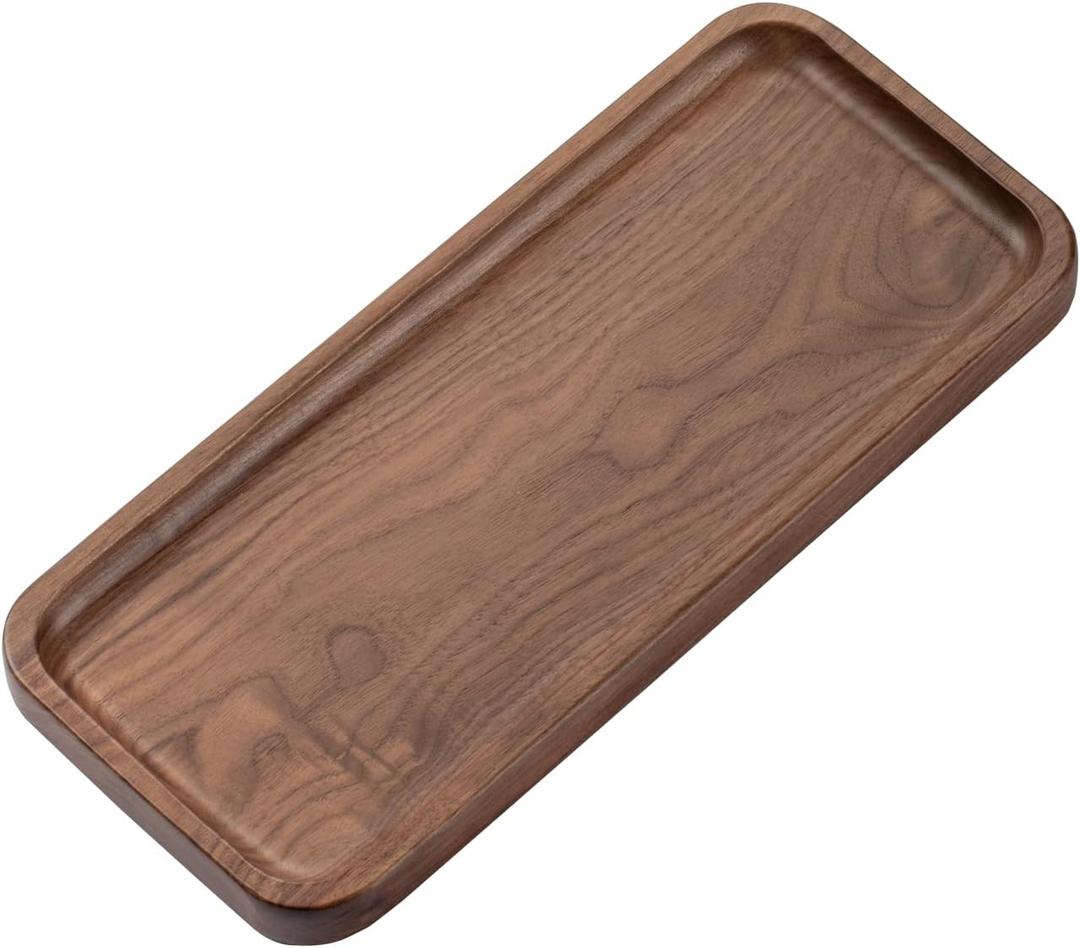 Muso Walnut Serving Tray - Solid Wood Small Rectangle Platter for Bathroom, Dinner, Tea, Coffee (11.8 x 5 in)