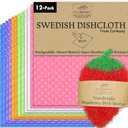 [12Pack+1Loofah Dish Sponge] 100% Natural Biodegradable Swedish Dishcloths for Kitchen | No-Discoloration, No-Odor, Super Absorbent Dish Sponge | Paper Towel, Dust Wipes Replacement (Multi [12pcs])