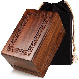 Handcrafted Rosewood Wooden Urn for Human Ashes Adult 200 Cubic Inch Capacity Engraved Border Funeral Urn for Ashes Memorial Keepsake Box