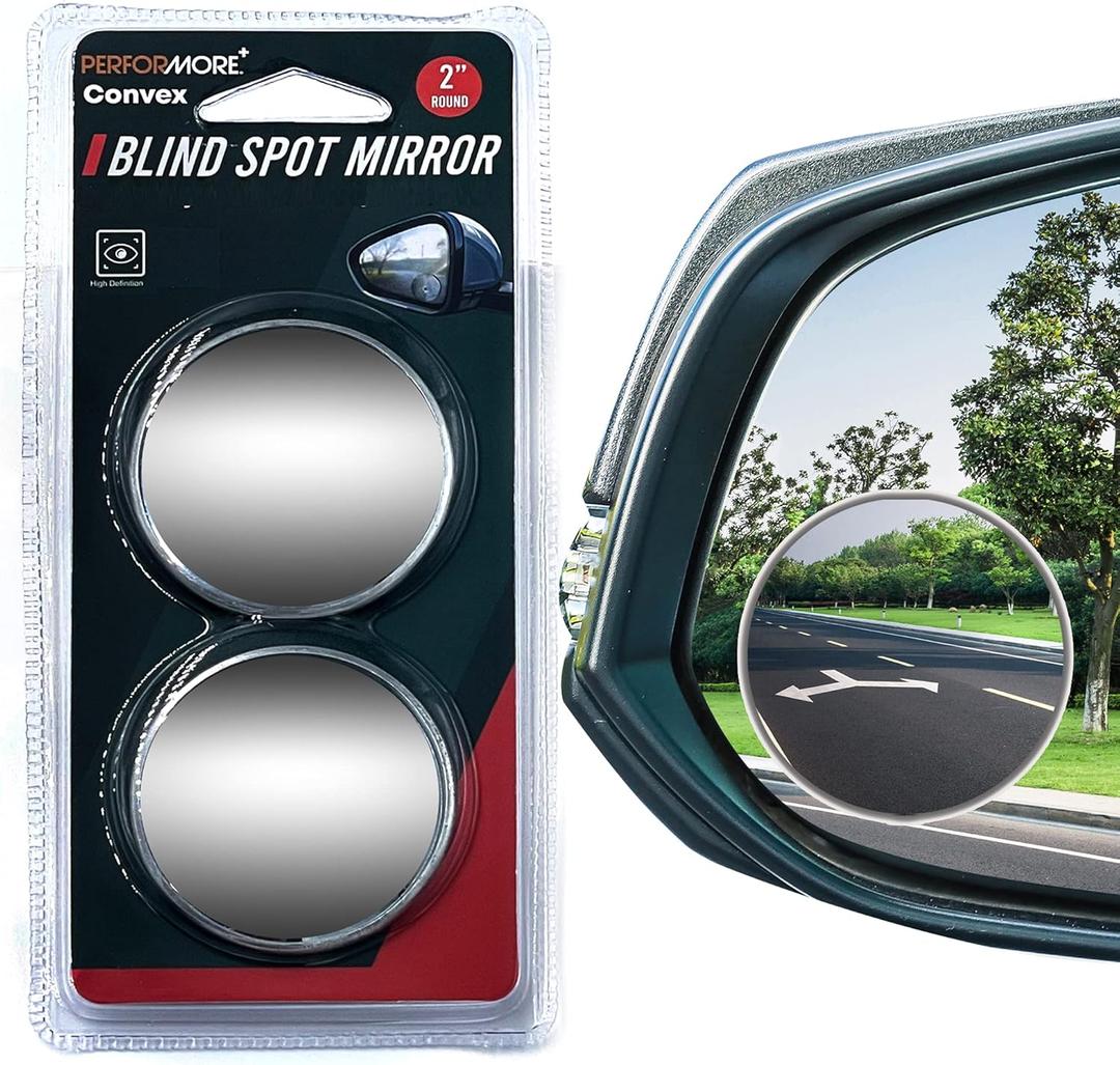 Performore 2 Pack of Blind Spot Car Mirrors, 2 Inch Round HD Glass Convex Rear View Wide Angle Side Mirror Blindspot with Self Adhesive Back for Universal Vehicles (Fixed)
