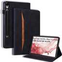 Flip Case for Samsung Galaxy Tab S10 FE+ Plus 2025 13.1 inch, PU Leather Stand Soft Back Smart Auto Wake/Sleep Cover,Adjustable Stand Shell w/Card Slots/Pen Holder/Front Pocket - Black