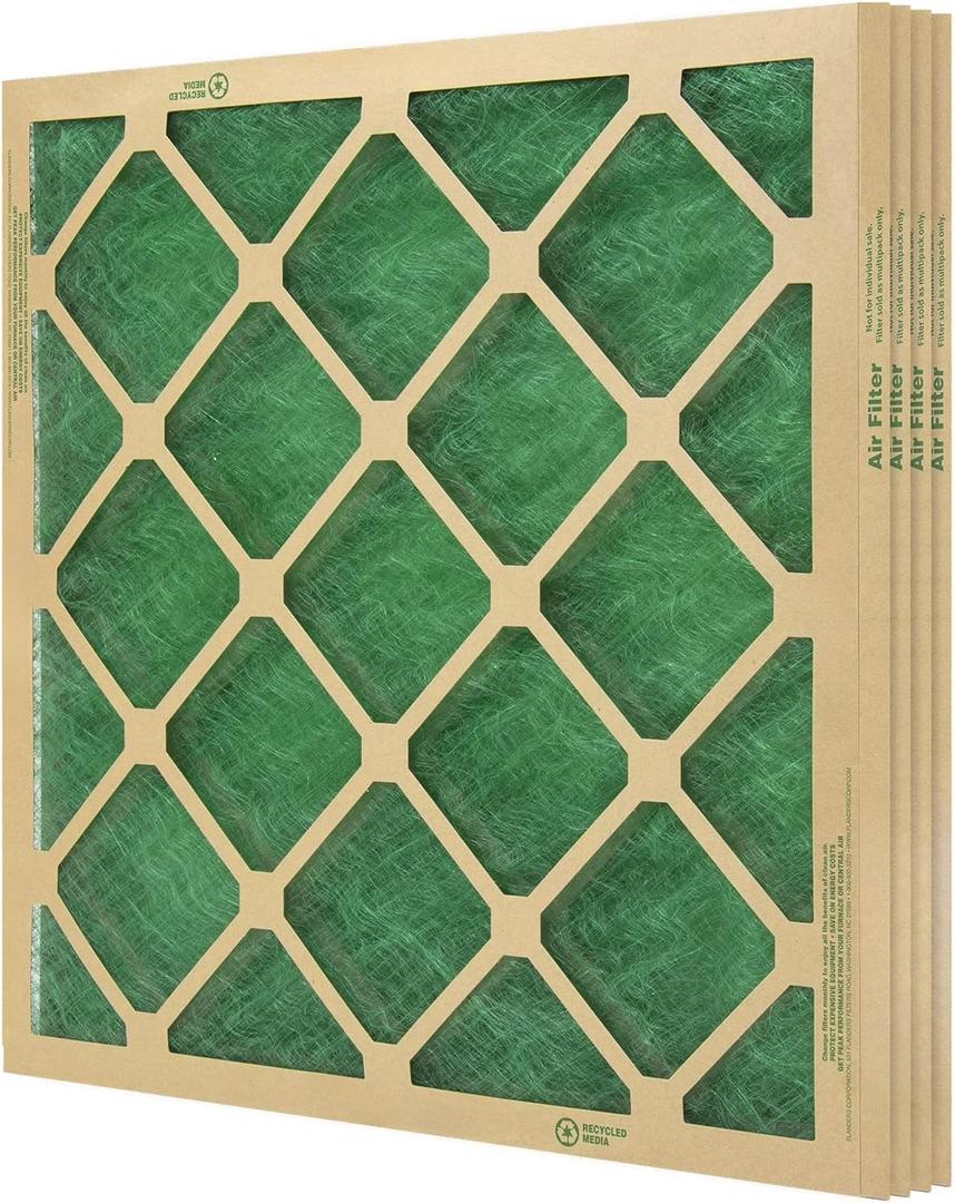 20x25x1 MERV 1 Air Filter 4-Pack, Nested Fiberglass HVAC Filters with 30-Day Long-Lasting Performance, Heavy-Duty One-Piece Chipboard Frame, Low Pressure Drop for Energy Efficiency