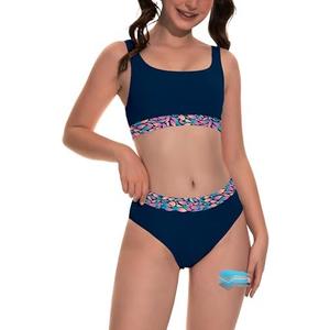 Beautikini Period Swimwear for Teens Two Piece Menstrual Leakproof Swimsuit Bikini Set Mid Waist Print Bathing Suit for Girls S