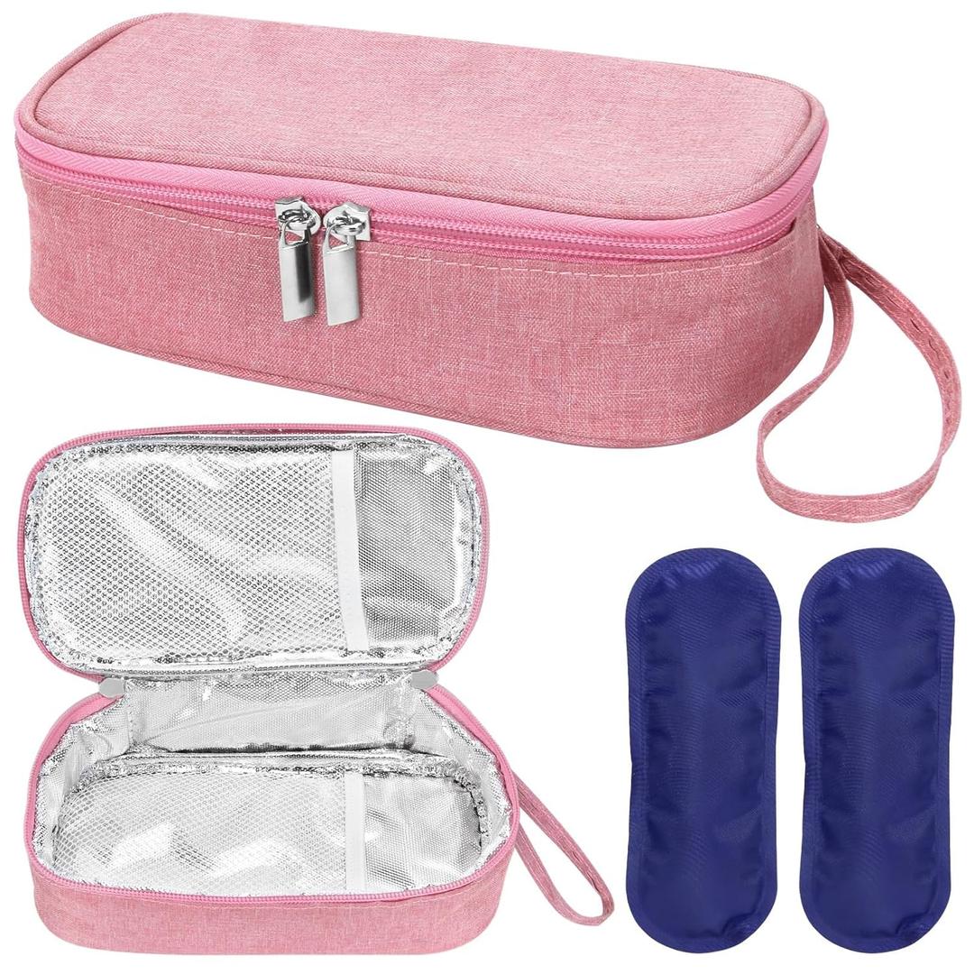 Breastmilk Cooler Bag with Ice Pack, Portable Insulated Breast Milk Storage Cooler Bag, Small Stylish Breastmilk Storage Bag Cooler with Wrist Strap (Pink)
