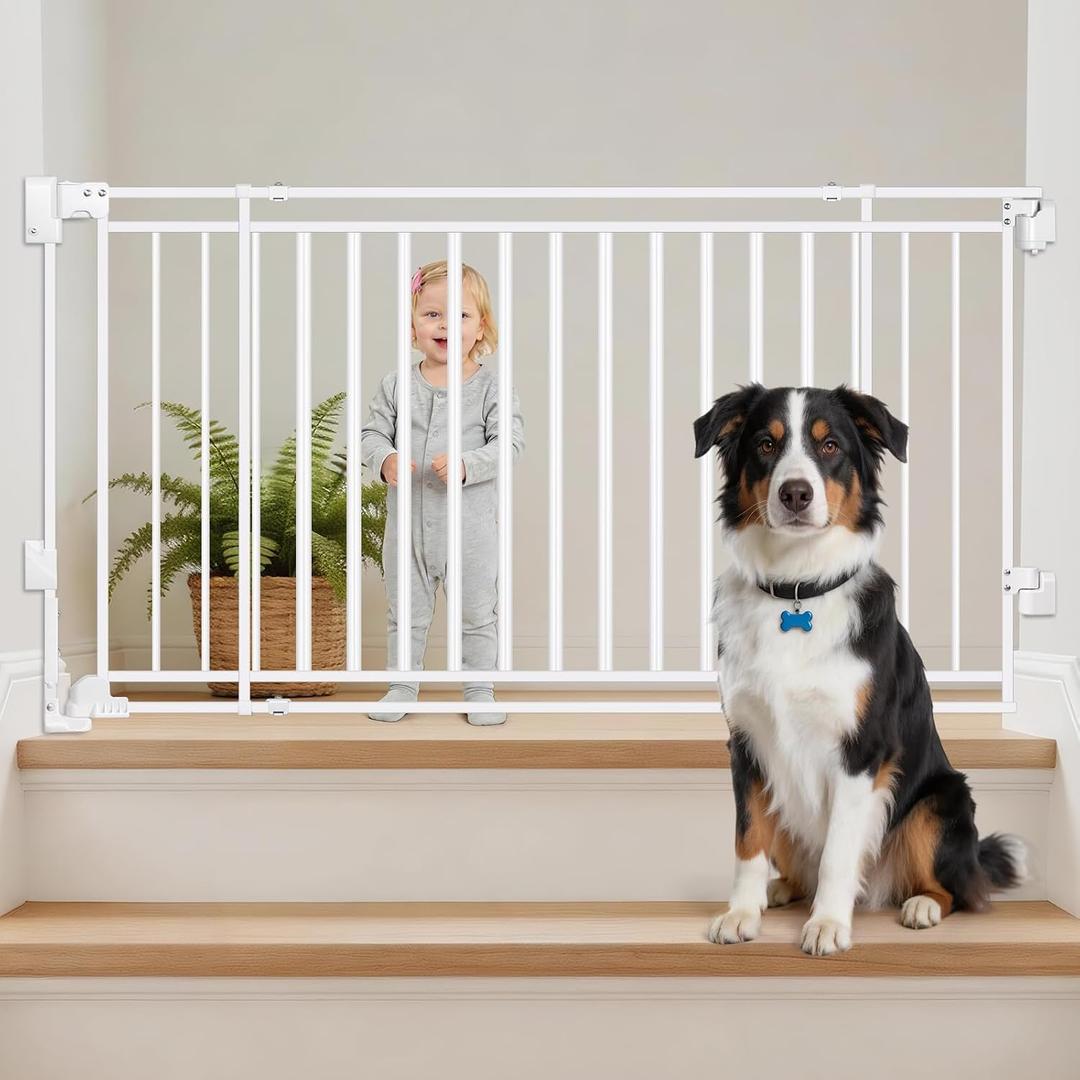 Betertek Baby Gate for Doorways&Top/Bottom of Stairs-No Bottom Bar&Extra Wide Walk Thru Door, 31-54" W Chew&Impact Resistant Metal Heavy Duty Dog Gate, Hardware Mount Safety Indoor Pet Gate for Stair