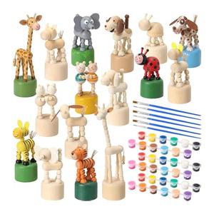 DoubleFill 16 Pcs Painting Craft Kits for Kids Unfinished Wood Animals Figures Crafts with Paints Brushes DIY Arts and Crafts for Boys Girls Spring Gifts Painting Valentine's Party Favors