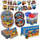 194pcs Birthday Party Decorations Supplies Race Car Plates Napkins Banner Tablecloth Disposable Paper Cups Straws Tableware Set for Kids Boys Birthday Decor 24 Guests