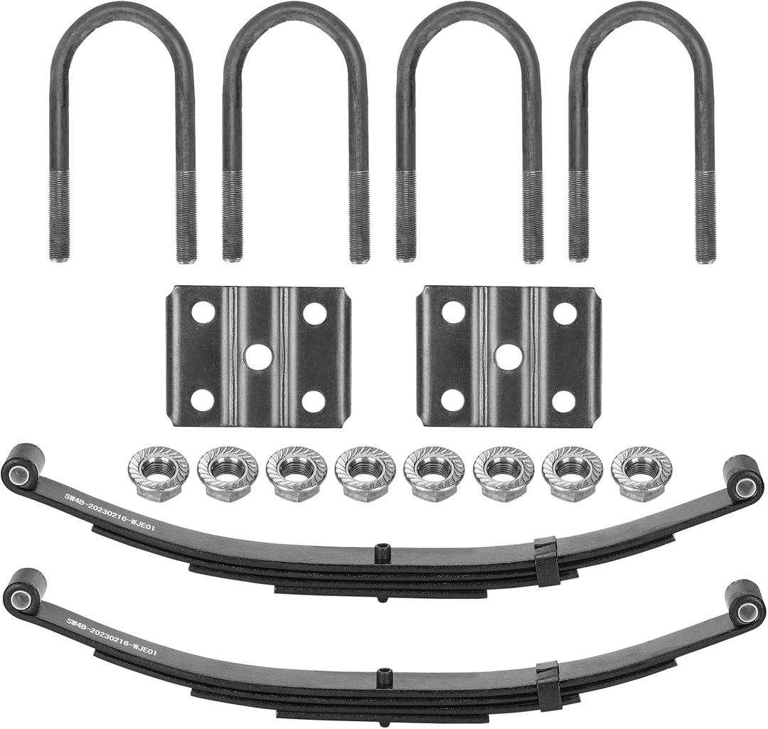 2 Pieces of Replacement for SW4B 4 Leaf Trailer Leaf Spring, 3500lb Single Trailer Axle Suspension Kit, 25-1/4" Length with 1750lb Capacity Double Eyes Leaf Springs and U-Bolt