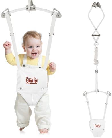 FUNLIO Baby Door Jumper for 6-24 Months (with Door Clamp), Bearing 40 Lbs, Baby Jumper Doorway with Strong Spring & Adjustable Strap, Portable Infant Baby Bouncer, CPC & CE Certified - White