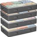 Budding Joy 90L Under Bed Storage Containers, Closet Organizers and Storage Bins, Foldable Underbed Storage Bags for Linen Sheets, Blanket, Clothing, Comforter, Sweaters, Pillows, Wrapping Paper, Grey