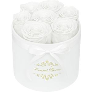 7 Forever Flowers in a Luxury Suede Box, Preserved Roses Birthday Gifts for Women, Romantic Anniversary Wedding Gifts for Women Her Girlfriend Wife, White