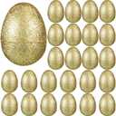 Simgoing 24 Pcs Glitter Easter Eggs Plastic Easter Fillable Hinged Eggs Bulk 2.3 Inch for Hunt Basket Stuffer Surprise Party Favor Treats Gifts (Gold)