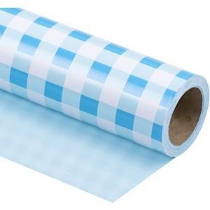 WRAPAHOLIC Reversible Wrapping Paper - Mini Roll - 17 Inch X 33 Feet - Blue and White Plaid Design for Birthday, Holiday, Wedding, Baby Shower