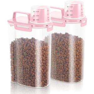TBMAXS 2 Pack 3 Lbs Dog Cat Food Storage Containers for Travel, Portable Pet Food Storage Container, Easy-Pouring Bird Seed Dispenser, Airtight Rice Cereal Oatmeal Flour Holder -Pink