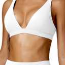 ABOCIW Womens Deep V Neck Sports Bra Padded Low Impact Fitness Yoga Bra U Back Wireless Gym Workout Bra Crop Top (Small, White)