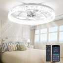 Ceiling Fans with Lights and Remote, Crystal-Edged Modern Flush Mount LED Fan Light, 6 Wind Speeds Low Profile Fandelier Ceiling Fan with Light for Bedroom, 3000-6500K Dimmable (18.6" White)