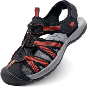 CAMELSPORTS Men's Hiking Sandals Closed Toe Outdoor Beach Sandal Waterproof Sport Fisherman Sandals Water Shoes (9.5, Orange)