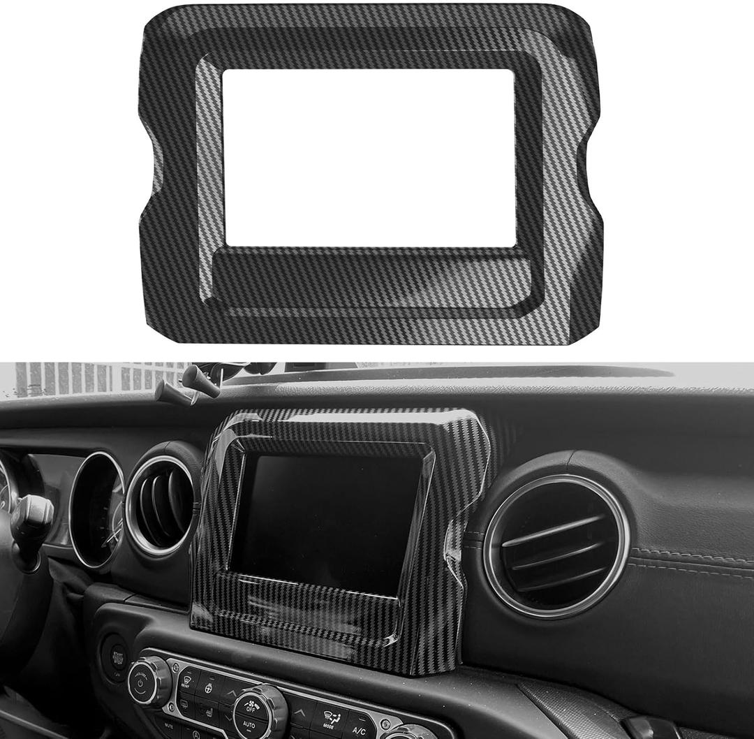 GPS Navigation Screen Panel Frame Cover Trim Compatible for Wrangler JL JLU & Gladiator JT 2018-2022, Interior Accessories Decoration Frame, 1PC, Carbon Fiber