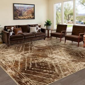 Area Rug 6x9 Rug Machine Washable Non-Slip Low Pile Print Pattern Western Rug for Living Room Bedroom Entryway Tribal Series-Abstract/Cowhide