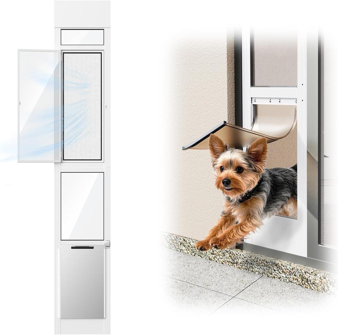 Doggy Door for Sliding Glass Door, Adjustable Height 75 3/5" to 80" Sliding Door Doggie Door Insert with Screen Design, Suitable for Medium Dogs Up to 30 lbs, New
