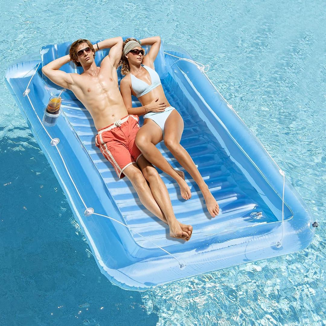 Inflatable Pool Floats Lounger for Adults, Blow Up Tanning Pool Raft Sun Tan Tub with Inflatable Pillow for Family Outdoor, Garden, Backyard Summer Water Party (14+ Year Old) (Large, Blue)