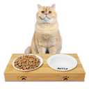 Premium Bamboo Raised Pet Feeder - 15 Degree Elevated Cat & Small Dog Bowls with 2 Ceramic Dishes, Non-Slip Base & 8 Silicone Pads, Eco-Friendly Ergonomic Food Stand for Kittens/Puppies