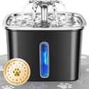 Veken Innovation Award Winner Stainless Steel Cat Water Fountain, 95oz/2.8L Automatic Pet Fountain Dog Water Dispenser with Replacement Filters & Silicone Mat for Cats, Dogs (Space Black)