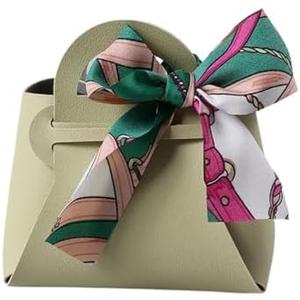 LumaGrove Favour Boxes 12PCS Leather Bags Wedding Favour Bag for Guest Mini Handbag with Ribbon Candy Packaging Box Party Decor(Green)
