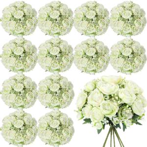 Geosar 16 Bundles Artificial Peonies Flowers Fake Silk Peony Bouquet Faux Peonies Flowers Bulk for Decoration Vase Floral Arrangements Wedding Party Table (Green)