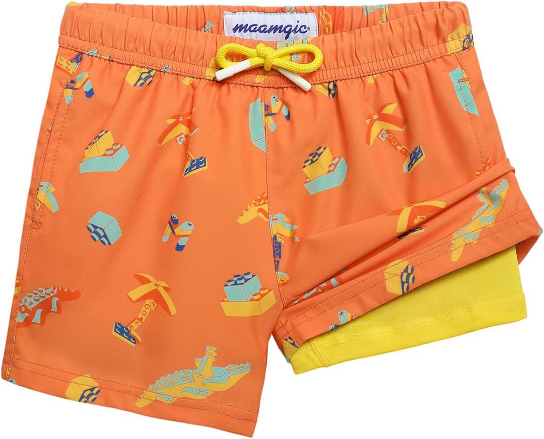 maamgic Boys Swim Trunks with Compression Liner Toddler Stretch Swim Shorts 8Y