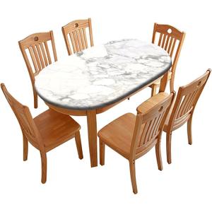 Fitted Oval Tablecloth with Elastic Edge, White Marble Lines Washable Wipeable Table Cover, for Indoor Holiday Family Banquet and Outdoor Patio Use, 68 inch x 48 inch