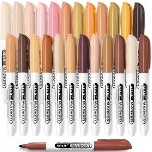 SFAIH 24 Skin Tone Permanent Markers - Assorted Portrait Colors, Fine Tip Alcohol-Based Marker for Portrait, Figure, Animals, Trees Painting, Coloring Book, Decorate Wood, Quick Drying, Fade Resistant