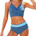 Kids4ever Girls Swimsuit 2 Piece Color Block Teen Bikini Sets with Adjustable Straps Bathing Suit Size 13-14Y