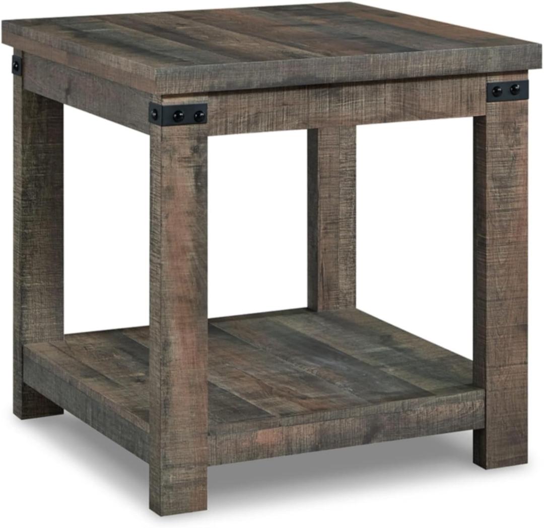 Signature Design by Ashley Hollum Rustic End Table with Shelf, Dark Brown